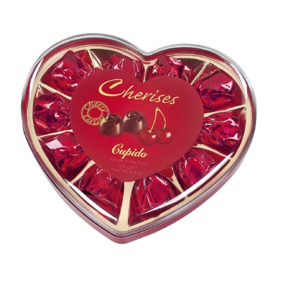 Bombonierka w kształcie serca Cupido wiśnie w czekoladzie (125g)