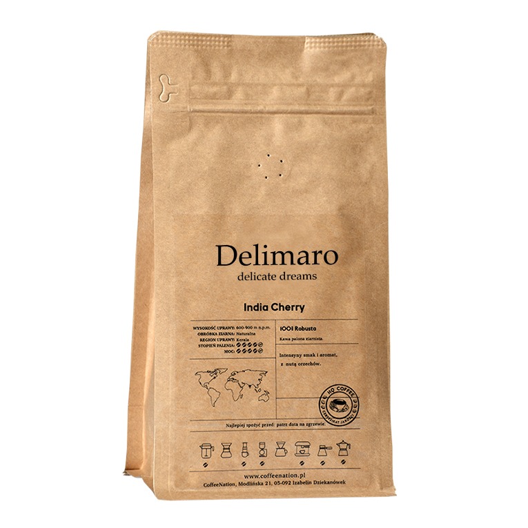Kawa ziarnista Delimaro™ India Cherry 100% Robusta (250g)