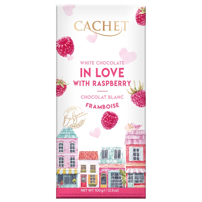 Czekolada biała Cachet z malinami IN LOVE (100g)