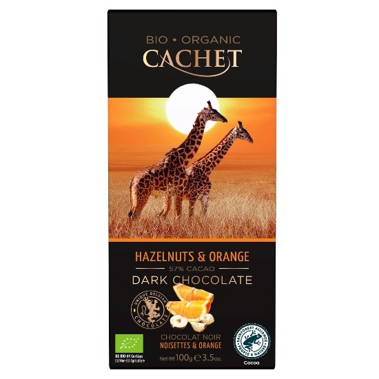 Czekolada BIO gorzka Cachet 57% pomarańczowo-orzechowa (100g)